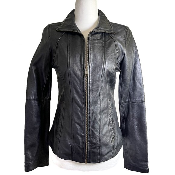 NWOT Marc New York Andrew Marc Genuine Leather Jacket XS — Black Fitted - Picture 1 of 8
